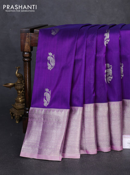 Venkatagiri silk saree violet and pastel purple with allover silver zari woven buttas and long zari woven border