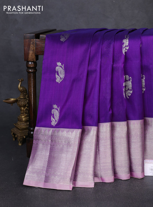 Venkatagiri silk saree violet and pastel purple with allover silver zari woven buttas and long zari woven border