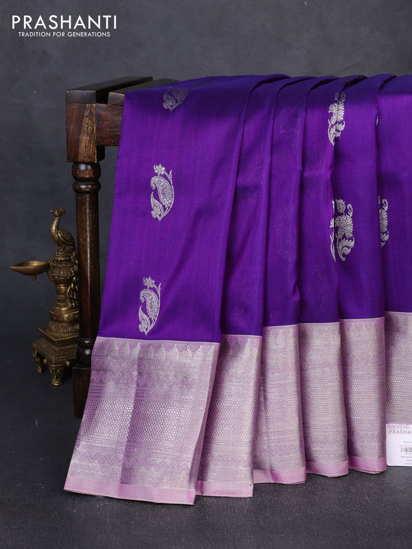 Venkatagiri silk saree violet and pastel purple with allover silver zari woven buttas and long zari woven border