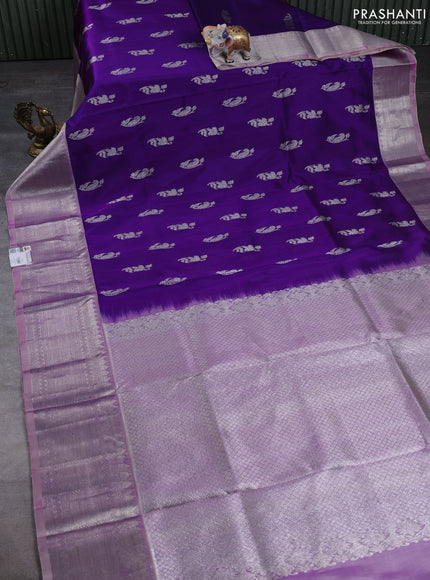 Venkatagiri silk saree violet and pastel purple with allover silver zari woven buttas and long zari woven border