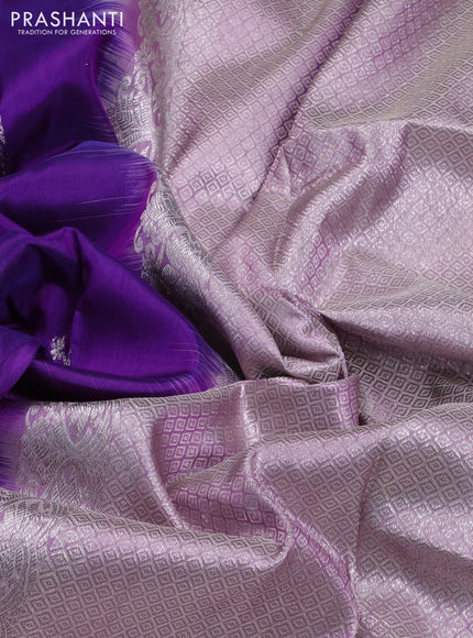 Venkatagiri silk saree violet and pastel purple with allover silver zari woven buttas and long zari woven border