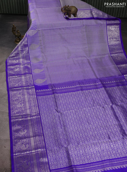 Venkatagiri silk saree lavender and royal blue with allover small silver & zari checked pattern and long zari woven border
