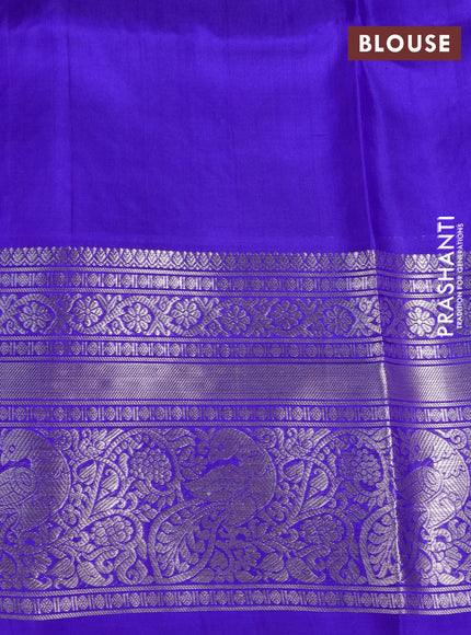 Venkatagiri silk saree lavender and royal blue with allover small silver & zari checked pattern and long zari woven border