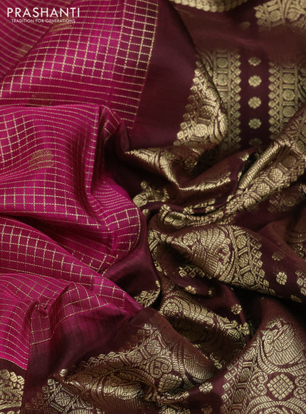 Venkatagiri silk saree magenta pink and coffee brown with allover zari woven buttas and long rettapet zari woven border