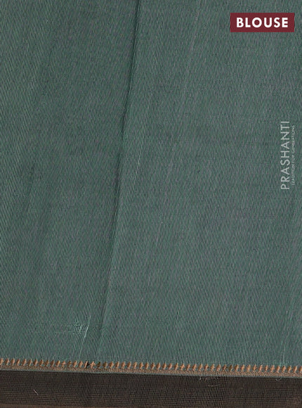 Pure tussar silk saree teal green with allover pichwai prints and woven border