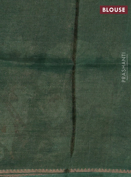Pure tussar silk saree green with pichwai prints and zari woven border