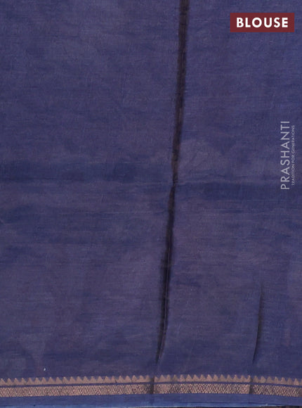 Pure tussar silk saree blue with pichwai prints and zari woven border