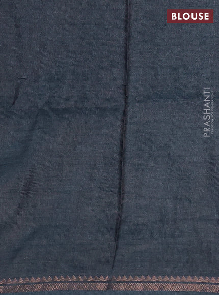 Pure tussar silk saree bluish grey with plain body and long pichwai printed zari border