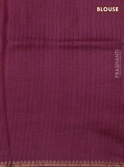 Pure tussar silk saree magenta pink with plain body and long pichwai printed zari border