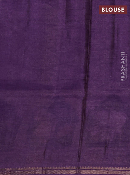 Pure tussar silk saree violet with plain body and long pichwai printed zari border