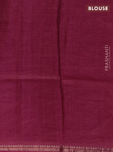 Pure tussar silk saree dark pink with plain body and long pichwai printed zari border