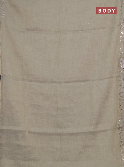Art linen saree beige with embroidery mirror work buttas and convent embroidery pallu