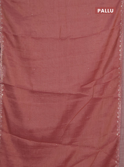 Art linen saree peach pink with embroidery mirror work buttas and convent embroidery pallu