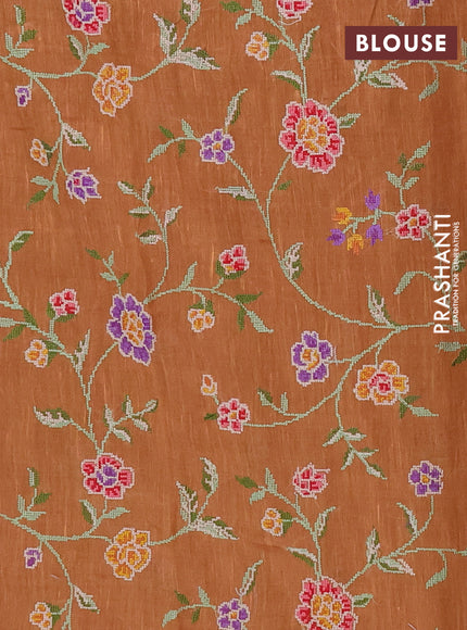 Art linen saree orange shade with allover convent embroidery buttas and embroidery border