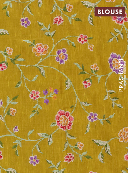 Art linen saree mustard yellow with allover convent embroidery buttas and embroidery border