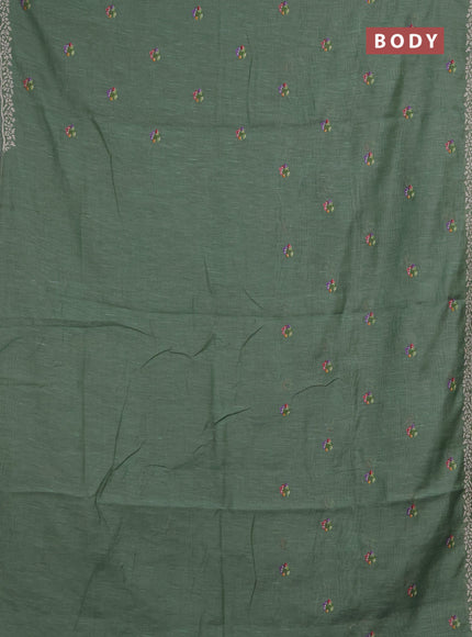 Art linen saree pastel green with allover convent embroidery buttas and embroidery border