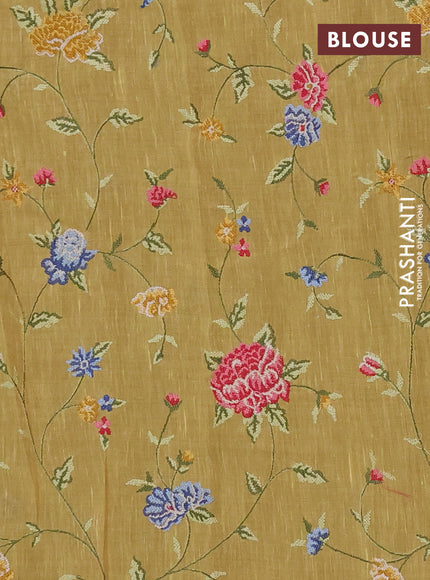 Art linen saree pale yellow with allover convent embroidery buttas and embroidery border