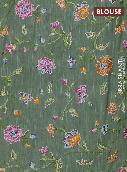 Art linen saree pastel green with allover convent embroidery buttas and embroidery border