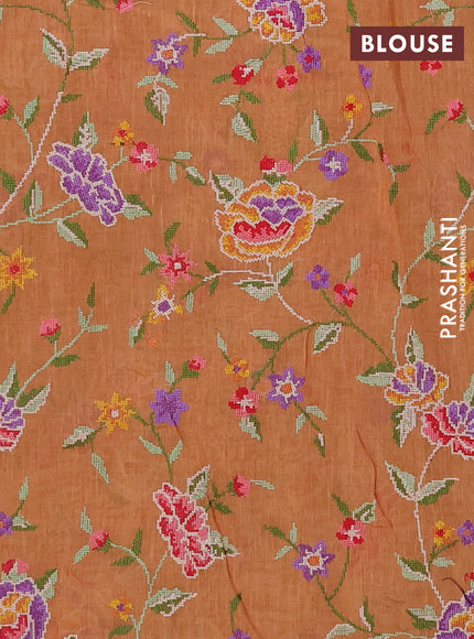 Art linen saree orange shade with allover convent embroidery buttas and embroidery border