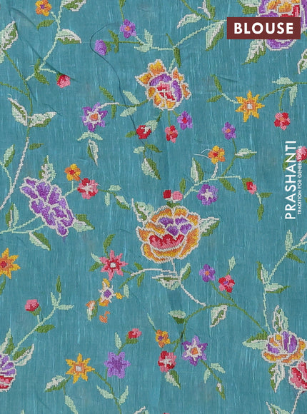 Art linen saree teal blue with allover convent embroidery buttas and embroidery border