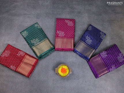 Semi dola pack of 5 multi colour with allover bandhani butta prints and zari woven border