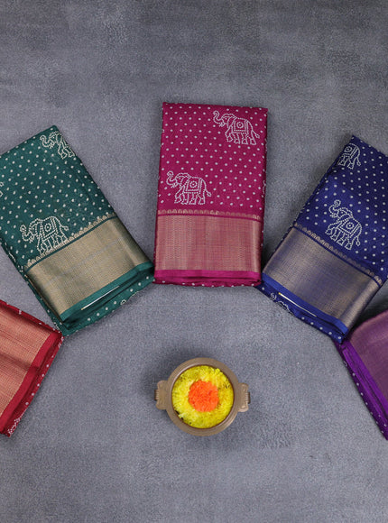 Semi dola pack of 5 multi colour with allover bandhani butta prints and zari woven border