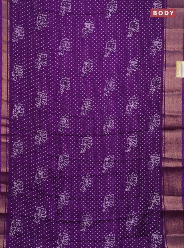 Semi dola pack of 5 multi colour with allover bandhani butta prints and zari woven border