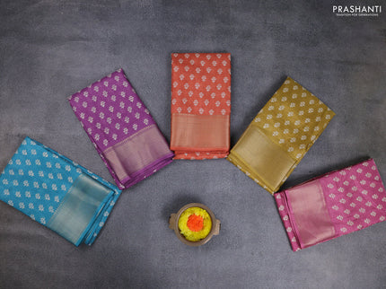 Semi dola pack of 5 multi colour with allover butta prints and zari woven border