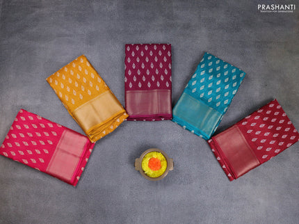 Semi dola pack of 5 multi colour with allover butta prints and zari woven border