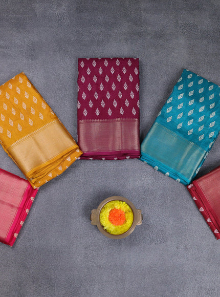 Semi dola pack of 5 multi colour with allover butta prints and zari woven border