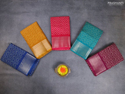 Semi dola pack of 5 multi colour with allover zigzag prints and zari woven border