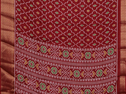 Semi dola pack of 5 multi colour with allover ikat pritns and zari woven border