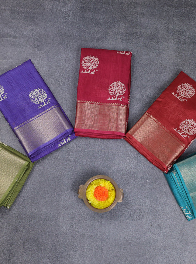 Semi dola pack of 5 multi colour with allover butta prints and zari woven border