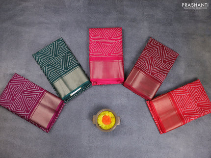Semi dola pack of 5 multi colour with allover geometric prints and zari woven border