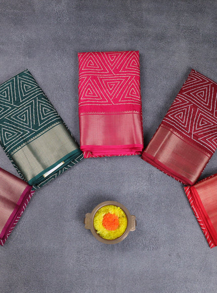Semi dola pack of 5 multi colour with allover geometric prints and zari woven border