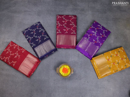 Semi dola pack of 5 multi colour with allover floral prints and zari woven border