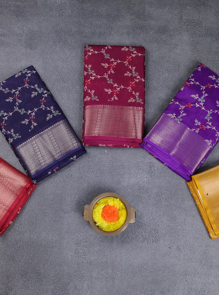 Semi dola pack of 5 multi colour with allover floral prints and zari woven border