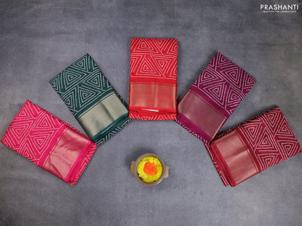 Semi dola pack of 5 multi colour with allover geometric prints and zari woven border