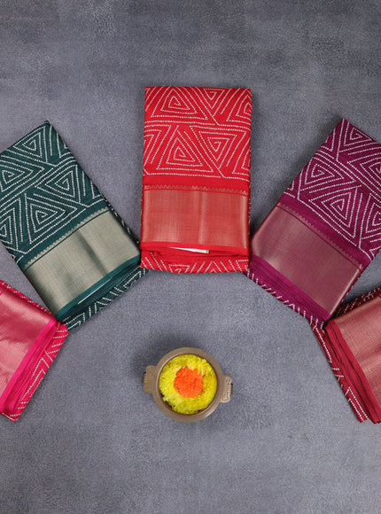 Semi dola pack of 5 multi colour with allover geometric prints and zari woven border