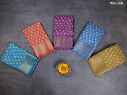 Semi dola pack of 5 multi colour with allover butta prints and zari woven border