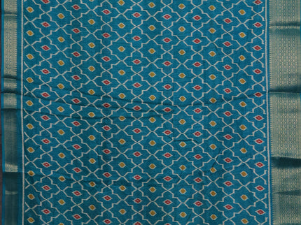 Semi dola pack of 5 multi colour with allover ikat weaves and zari woven border
