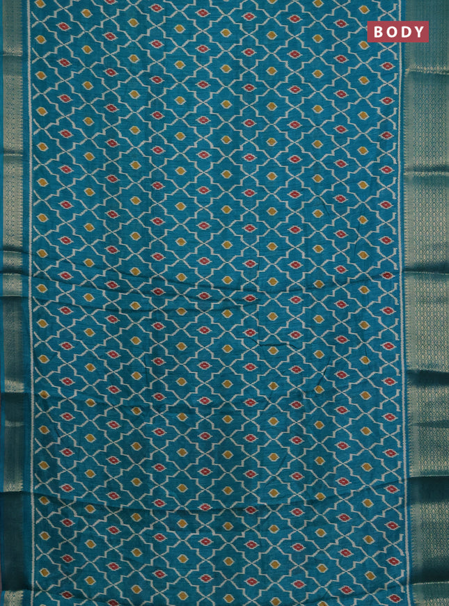 Semi dola pack of 5 multi colour with allover ikat weaves and zari woven border