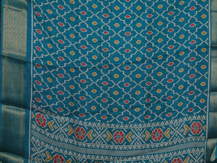 Semi dola pack of 5 multi colour with allover ikat weaves and zari woven border