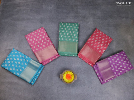 Semi dola pack of 5 multi colour with allover butta prints and zari woven border