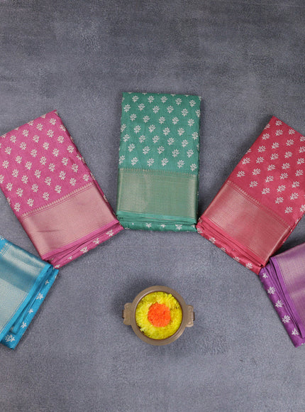 Semi dola pack of 5 multi colour with allover butta prints and zari woven border