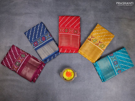 Semi dola pack of 5 multi colour with allover ikat weaves and zari woven border