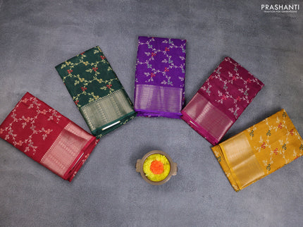 Semi dola pack of 5 multi colour with allover floral prints and zari woven border