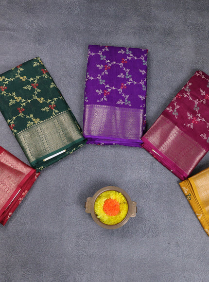 Semi dola pack of 5 multi colour with allover floral prints and zari woven border