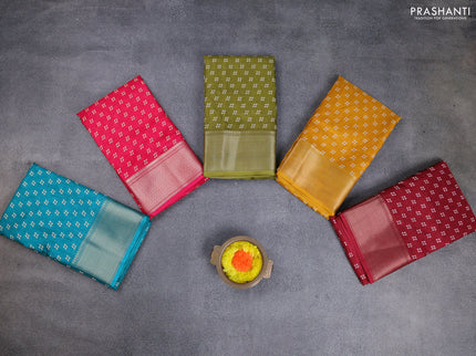Semi dola pack of 5 multi colour with allover bandhani butta prints and zari woven border