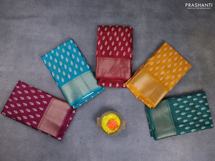 Semi dola pack of 5 multi colour with allover butta prints and zari woven border